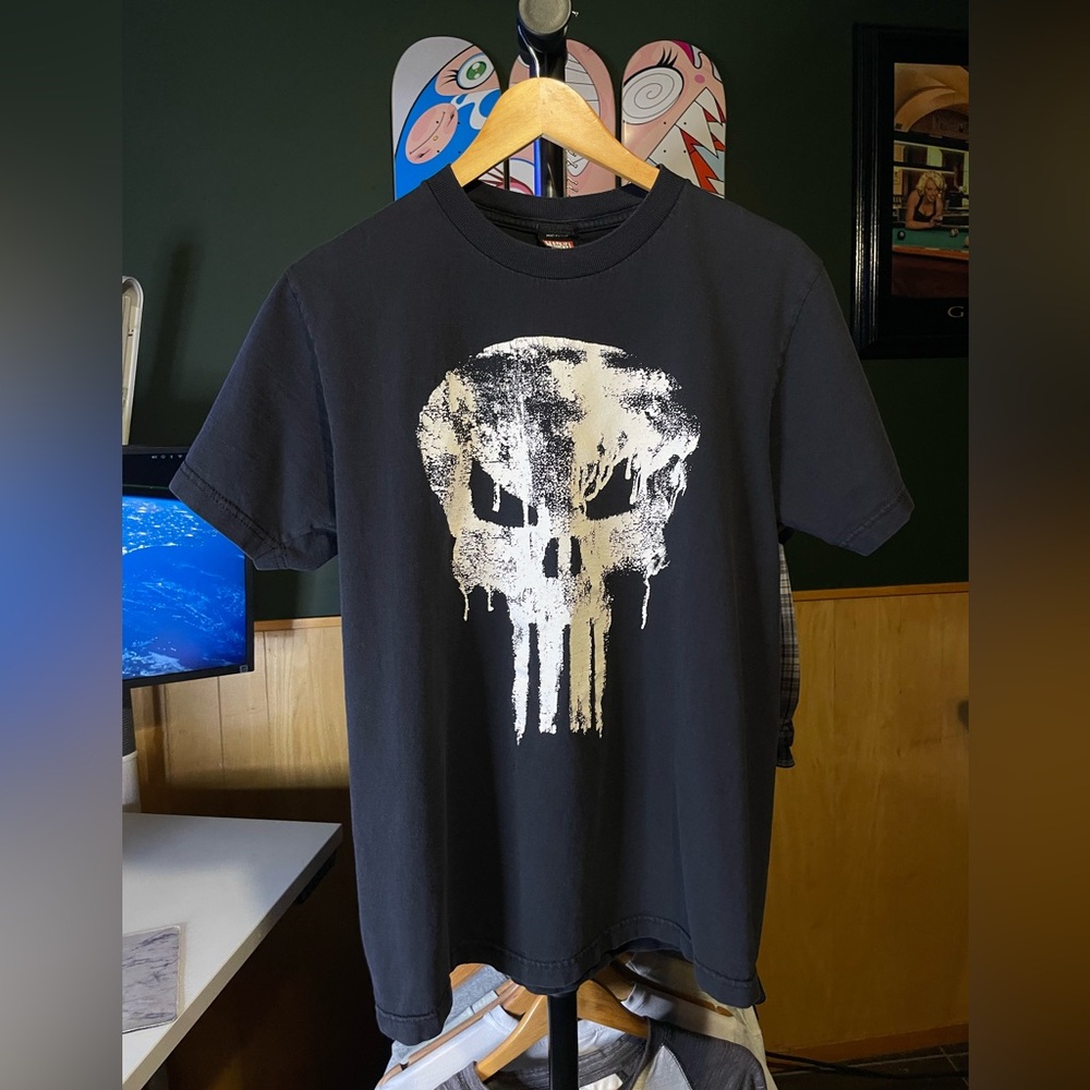 Marvel real vintage punisher Black Short-Sleeve Tee White Drip Skull 2004